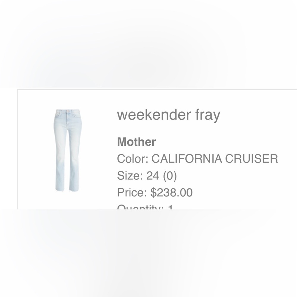 Brand: Mother Size: 24 Style: The Weekender Fray Color: California Cruiser